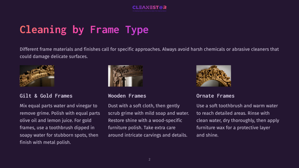 Three Ornate Picture Frames: A Gold Frame With Intricate Carvings, A Dark Wooden Frame With Detailed Carvings, And A Highly Decorative Gold Frame With A Mirrored Surface.