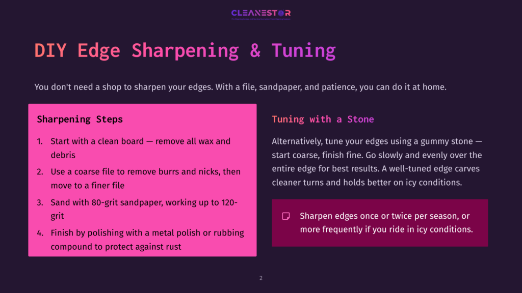 Diy Edge Sharpening &Amp; Tuning Guide With Steps For Cleaning, Deburring, Sanding, And Polishing Ski Or Snowboard Edges. Includes Tuning With A Gummy Stone.