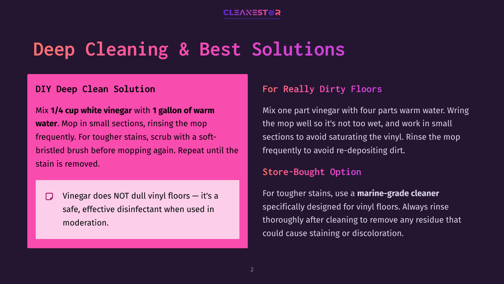 Deep Cleaning &Amp; Best Solutions For Vinyl Floors: Diy Deep Clean With Vinegar And Water, Or Use Store-Bought Cleaners. Learn Effective Vinyl Floor Cleaning Tips.