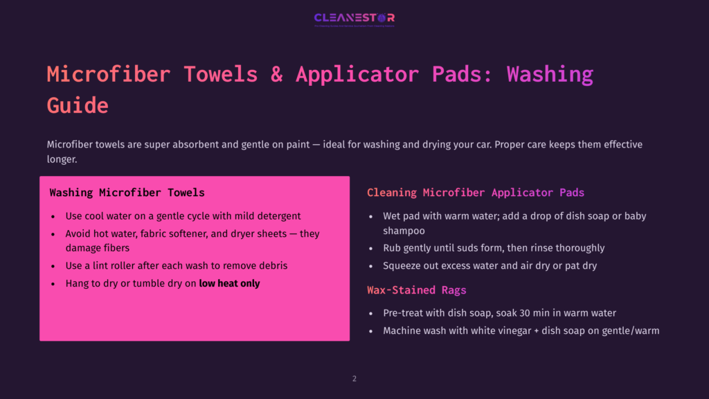 Microfiber Towels &Amp; Applicator Pads: Washing Guide. The Image Details How To Wash Microfiber Towels And Applicator Pads, Including Specific Instructions For Wax-Stained Rags.