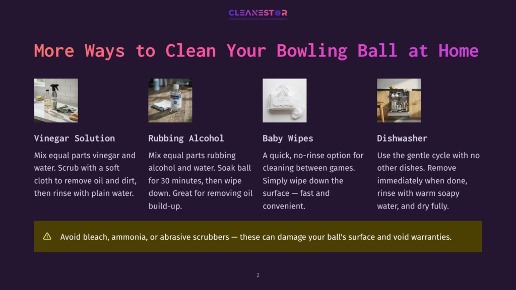 2 More Ways To Clean Your Bowling Ball At Home Five Different Methods For Cleaning Bowling Balls At Home: Vinegar Solution, Rubbing Alcohol, Baby Wipes, Dishwasher, And A Diy Cleaning Solution.