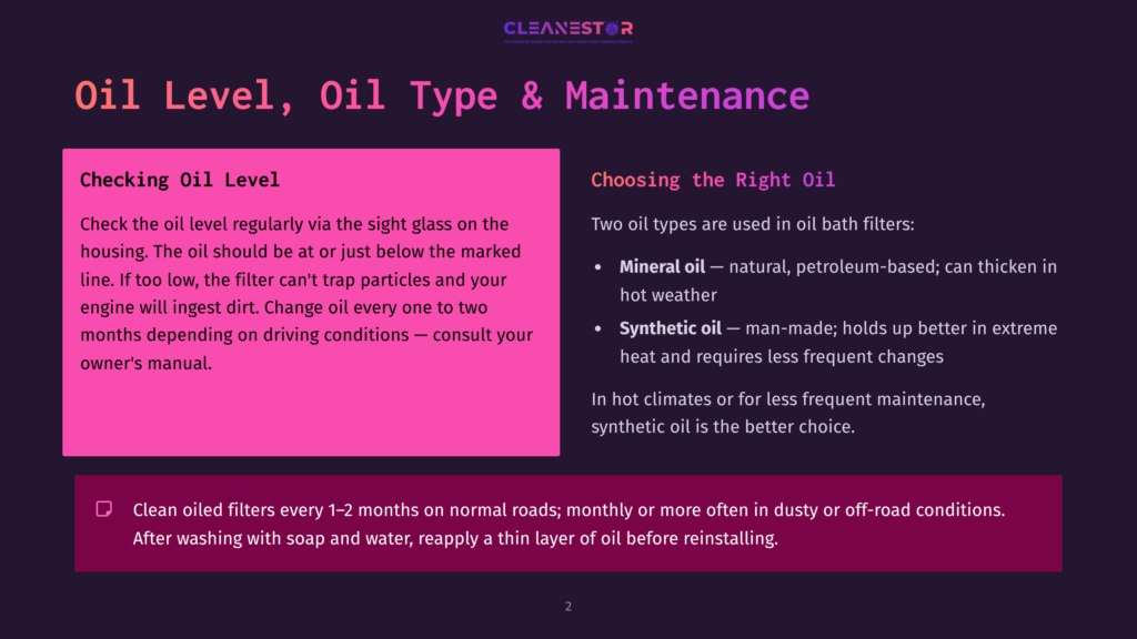2 Oil Level Oil Type And Maintenance A Presentation Slide Titled &Quot;Oil Level, Oil Type &Amp; Maintenance&Quot; With Sections On &Quot;Checking Oil Level&Quot; And &Quot;Choosing The Right Oil.&Quot; It Details How To Check Oil, When To Change It, And The Difference Between Mineral And Synthetic Oils.