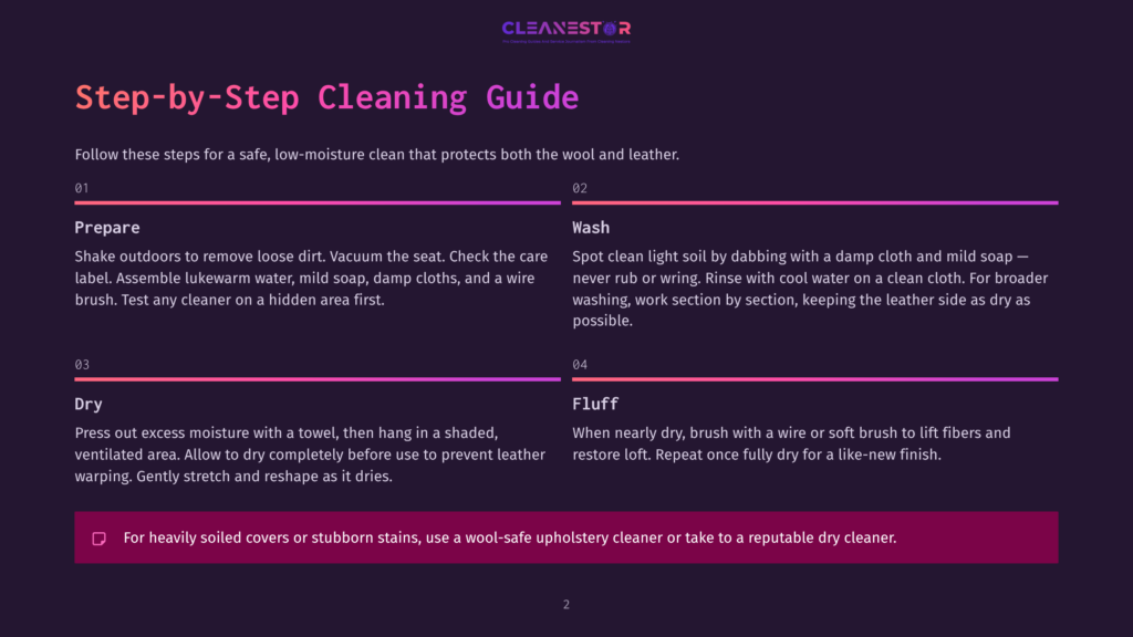 Step-By-Step Cleaning Guide For Wool And Leather Furniture, With Sections On Prepare, Wash, Dry, And Fluff. Includes A Tip For Heavily Soiled Covers.