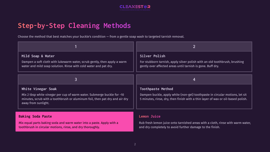 Step-By-Step Cleaning Methods For Tarnished Items: Mild Soap &Amp; Water, Silver Polish, White Vinegar Soak, Toothpaste Method, Baking Soda Paste, And Lemon Juice.
