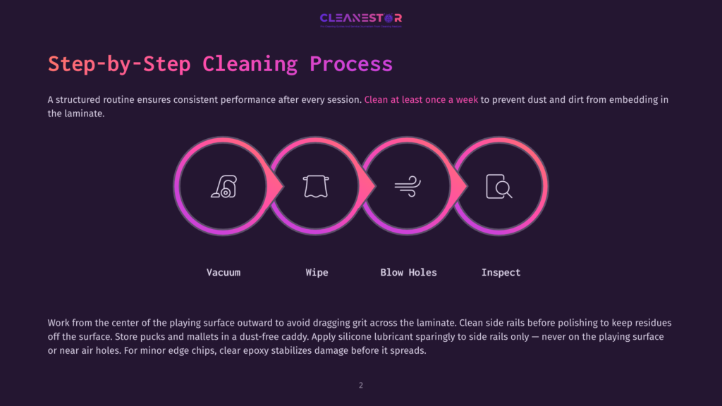 2 Step By Step Cleaning Process 15 Cleanestor Step-By-Step Cleaning Process Graphic With Icons For Vacuum, Wipe, Blow Holes, And Inspect. Text Reads &Quot;Step-By-Step Cleaning Process.