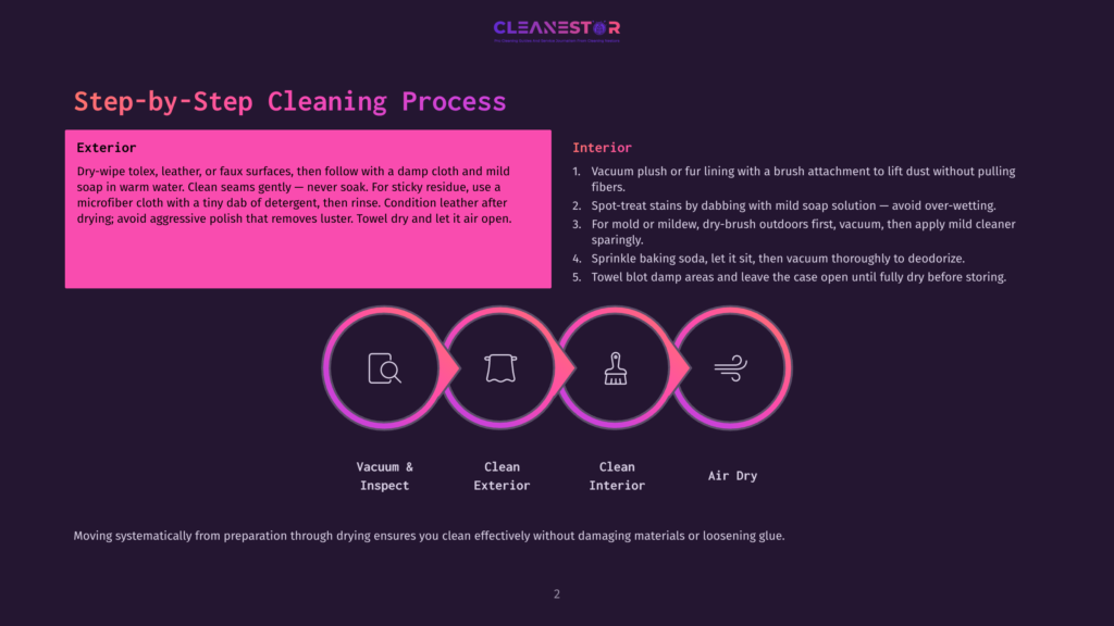 Step-By-Step Cleaning Process For Car Interiors And Exteriors, Featuring Icons For Vacuuming, Exterior Cleaning, Interior Cleaning, And Air Drying.