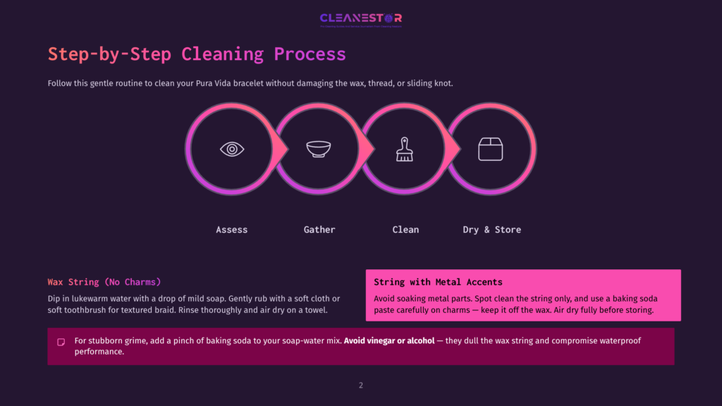 Step-By-Step Cleaning Process For Pura Vida Bracelets: Assess, Gather, Clean, Dry &Amp; Store. Includes Tips For Wax String And Metal Accents.