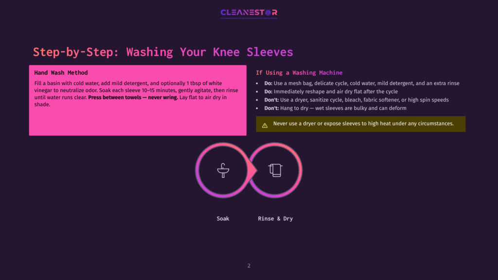 Step-By-Step Guide For Washing Knee Sleeves: Hand Wash Method With Basin And Vinegar, And Washing Machine Method With Mesh Bag. Includes Do'S And Don'Ts For Care.