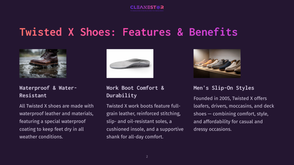 Twisted X Shoes: Waterproof &Amp; Water-Resistant Boot In Water, Work Boot Comfort &Amp; Durability Insole, And Men'S Slip-On Styles Loafers.