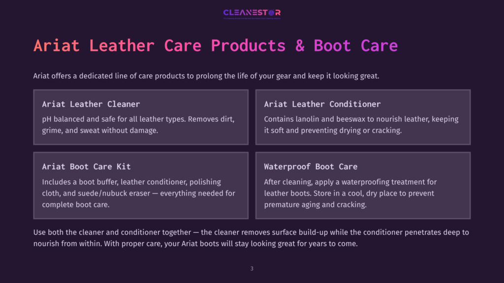 3 Ariat Leather Care Products And Boot Care 1 Ariat Leather Care Products &Amp; Boot Care: Ariat Leather Cleaner, Ariat Leather Conditioner, Ariat Boot Care Kit, Waterproof Boot Care.