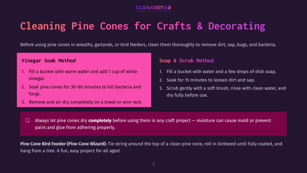 Cleaning Pine Cones For Crafts And Decorating: Vinegar Soak Method Vs. Soap And Scrub Method, With Instructions For Preparing Pine Cones For Bird Feeders.