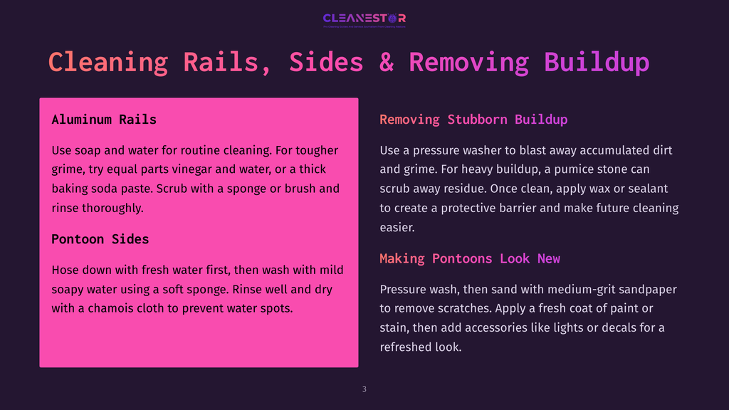Cleaning Tips For Aluminum Rails And Pontoon Boats: Use Soap And Water Or Vinegar For Aluminum, And Pressure Wash Or Sand For Stubborn Pontoon Stains.