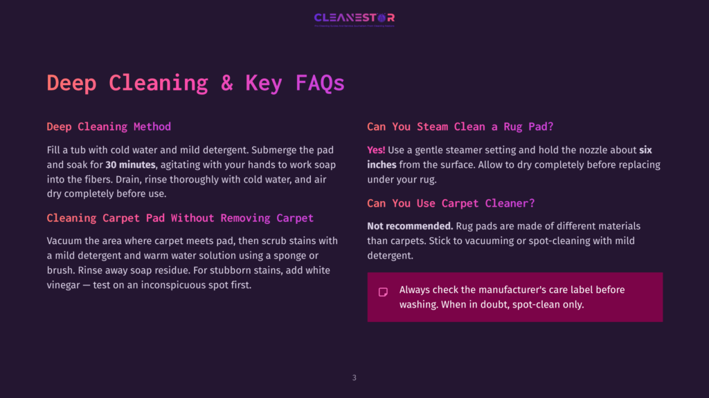 3 Deep Cleaning And Key Faqs Deep Cleaning Method And Key Faqs For Rugs, Including Instructions For Deep Cleaning, Steam Cleaning, And Carpet Cleaner Use.