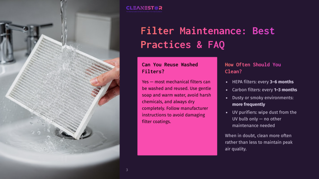 3 Filter Maintenance Best Practices And Faq A Hand Washes A White Air Filter Under Running Water In A Sink. The Image Highlights Filter Maintenance, Showing A Close-Up Of The Cleaning Process.