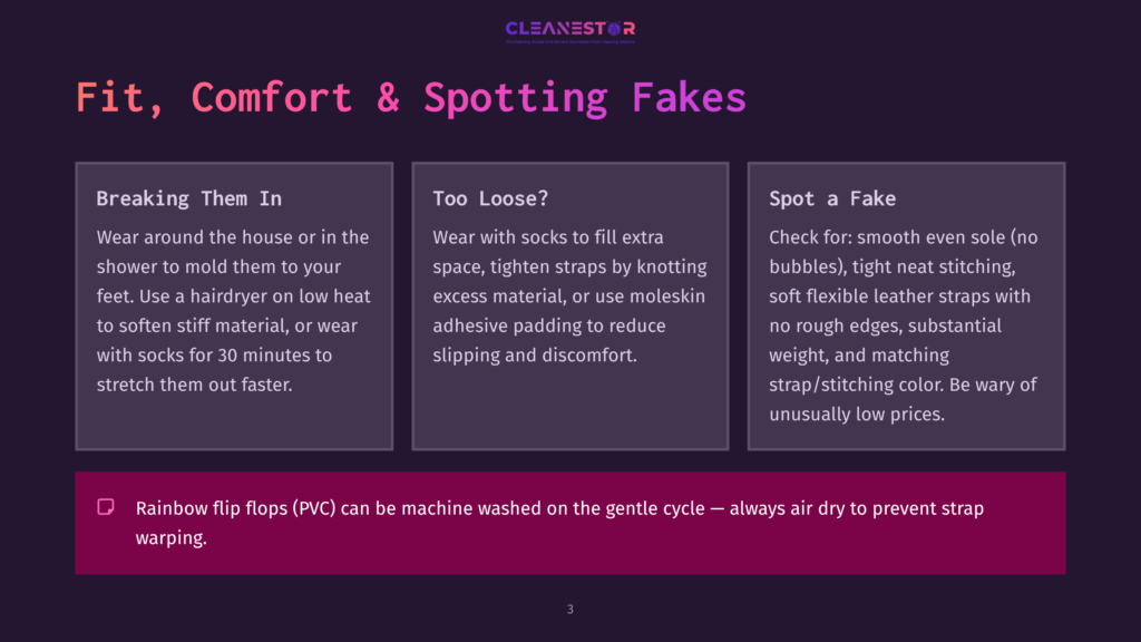 3 Fit Comfort And Spotting Fakes Infographic On Spotting Fake Shoes: &Quot;Fit, Comfort &Amp; Spotting Fakes&Quot; With Tips On Breaking In Shoes, Too Loose Shoes, And Spotting Fakes, Plus A Note About Machine Washing Flip Flops.