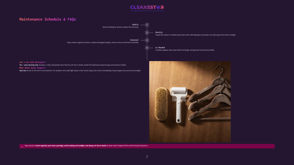 A Close-Up Shot Shows A White Garment Brush And Dark Wooden Hangers On A Wooden Surface, Suggesting Garment Care And Closet Organization.