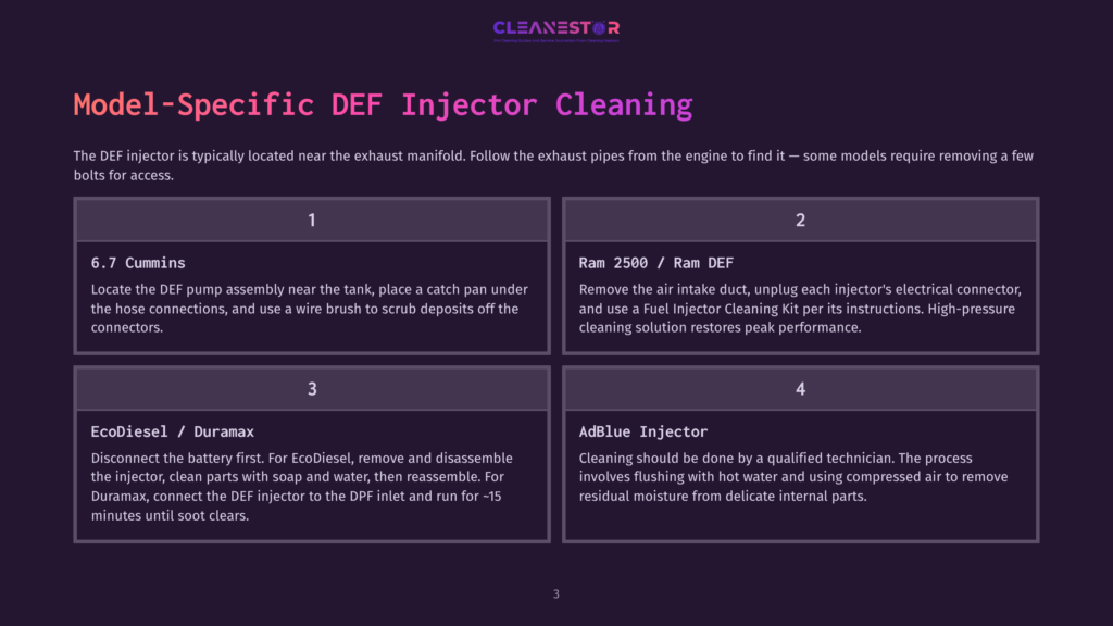Model-Specific Def Injector Cleaning Guide: Information On Cleaning Def Injectors For 6.7 Cummins, Ram 2500/Ram Def, Ecodiesel/Duramax, And Adblue Injector Systems.