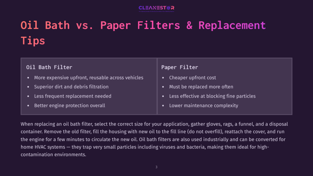 3 Oil Bath Vs Paper Filters And Replacement Tips Comparison Of Oil Bath Filters And Paper Filters, Detailing Pros And Cons Of Each For Hvac Systems. &Quot;Oil Bath Filter Vs. Paper Filters &Amp; Replacement Tips&Quot; Title Is Visible.