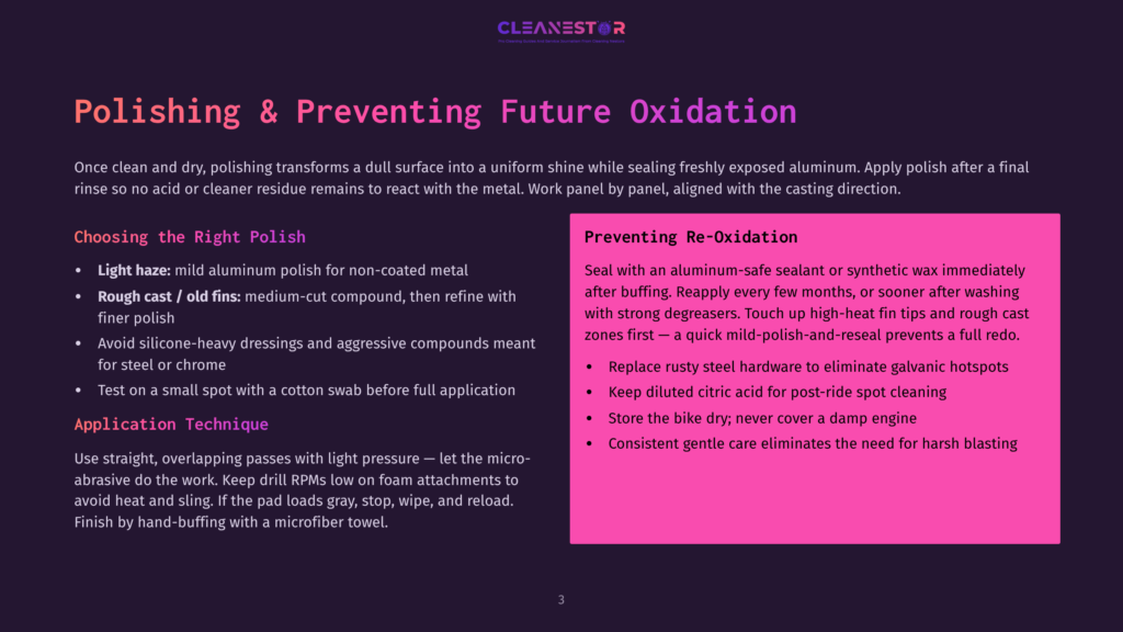 Polishing And Preventing Future Oxidation: A Guide To Cleaning And Protecting Aluminum, Featuring Steps Like Applying Polish, Using A Cotton Swab, And Sealing With Wax.