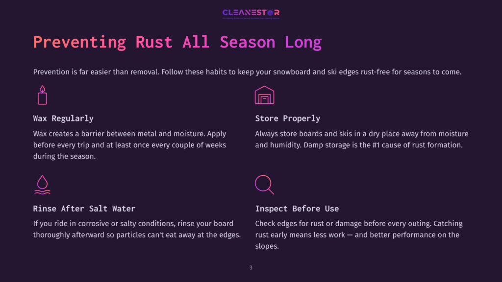 Preventing Rust On Skis And Snowboards: Wax Regularly, Store Properly, Rinse After Salt, And Inspect Before Use. Tips For Rust-Free Seasons.