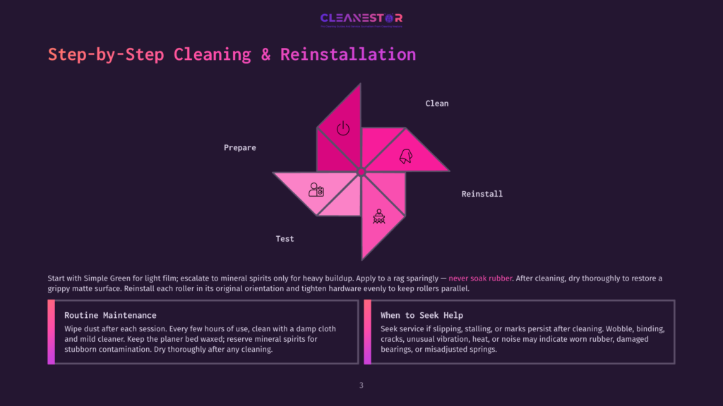 3 Step By Step Cleaning And Reinstallation Step-By-Step Cleaning &Amp; Reinstallation Guide For Cleanestor Products, Visualized As A Colorful Pinwheel Diagram With Icons For Prepare, Test, Reinstall, And Clean.
