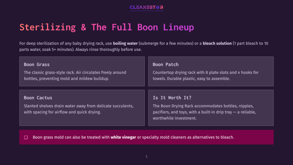 Cleanestor Sterilizing &Amp; The Full Boon Lineup: Boon Grass, Boon Patch, Boon Cactus, And Is It Worth It? Sections Detail Cleaning Methods For Baby Drying Racks.