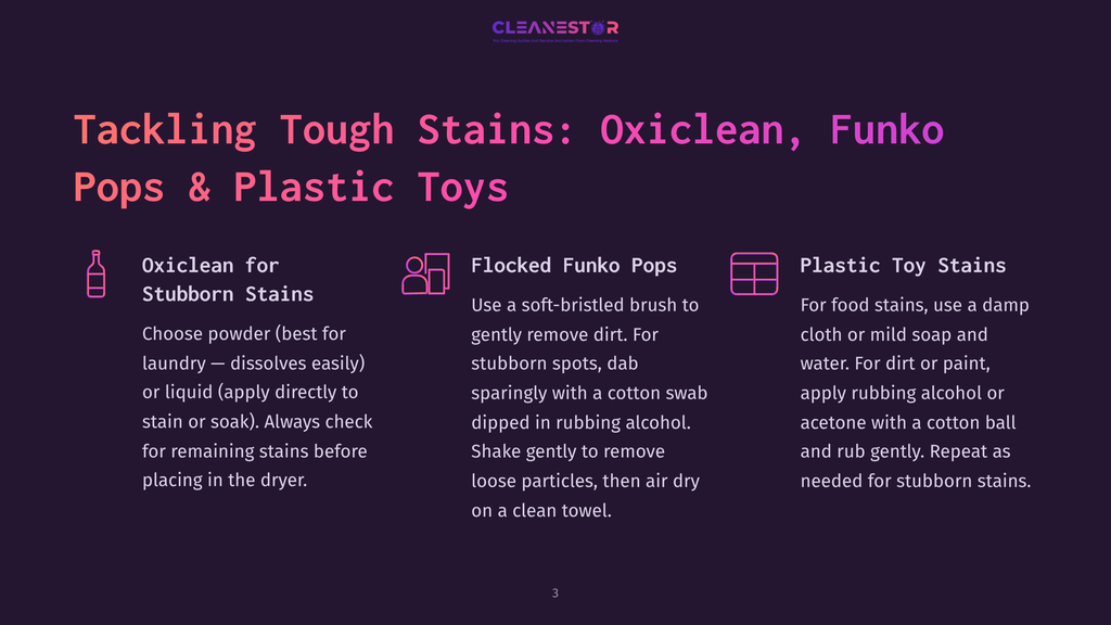 Tackling Tough Stains On Oxiclean, Funko Pops &Amp; Plastic Toys: Oxiclean For Stubborn Stains, Flocked Funko Pops Cleaning, And Plastic Toy Stain Removal Tips.