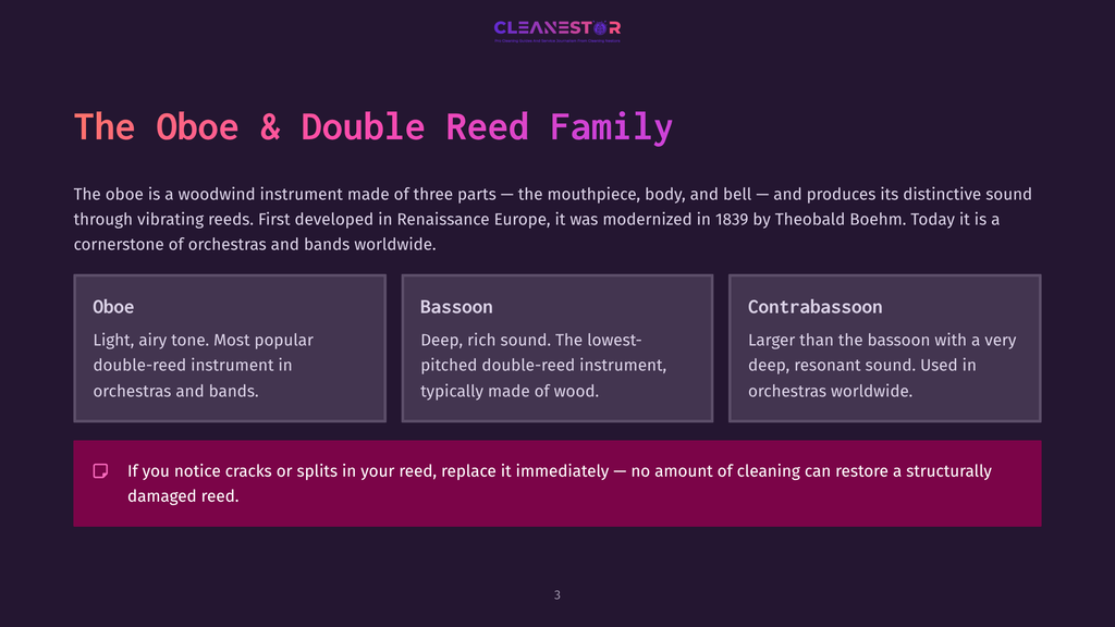 The Oboe &Amp; Double Reed Family: A Graphic Detailing The Oboe, Bassoon, And Contrabassoon, With Text Explaining Their Characteristics And History.