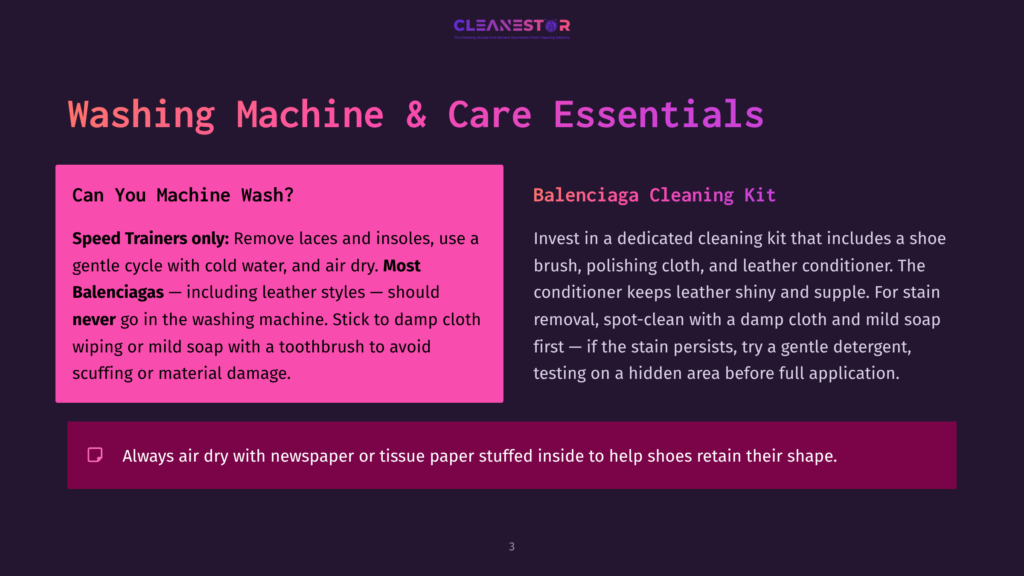 3 Washing Machine And Care Essentials Washing Machine And Care Essentials For Trainers And Balenciagas, With Cleaning Kit Instructions.