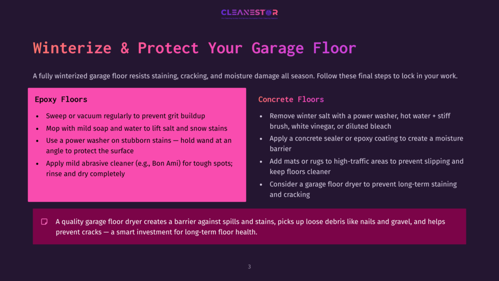 Winterize &Amp; Protect Your Garage Floor: Epoxy Floors Vs. Concrete Floors. Learn How To Prepare And Protect Your Garage Floor With Tips For Epoxy And Concrete Surfaces.