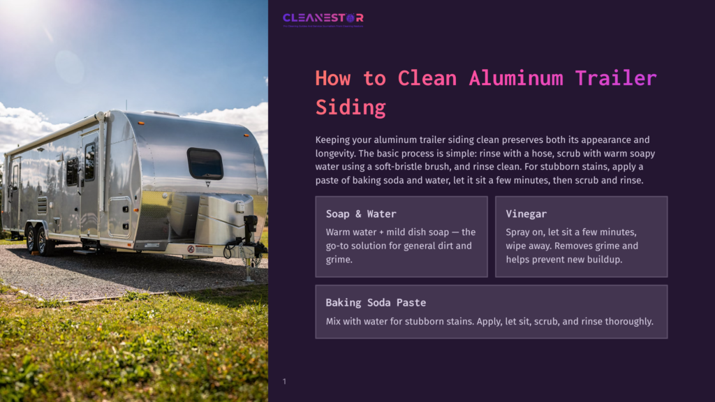 A Shiny, Silver Aluminum Trailer Siding With A Clean, Reflective Surface Parked On A Gravel Driveway, Bathed In Natural Light.