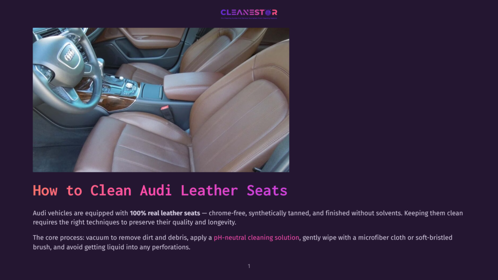 Interior Of A Luxury Audi Car Showing Clean, Brown Leather Seats And The Dashboard, Highlighting The Importance Of Cleaning Audi Leather Seats With Ph-Neutral Solutions.