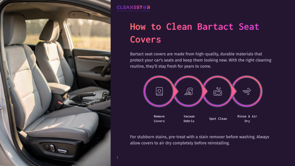 Front View Of Clean, Light Gray Fabric Car Seat Covers In A Modern Vehicle Interior. The Seats Are Neatly Installed, Showcasing Their Texture And Fit, With The Steering Wheel And Dashboard Visible In The Background.