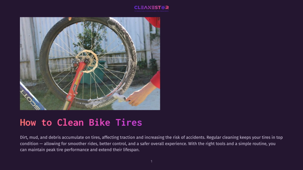 1 How To Clean Bike Tires A Person'S Hand Cleans A Bicycle Tire With A Brush And Soap Suds, Revealing The Tread Detail. The Bike Wheel Is Mounted On A Stand, With A Red Frame Visible.
