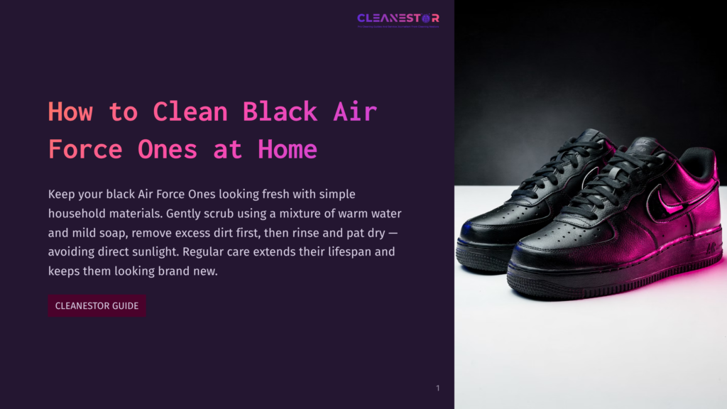 A Close-Up View Of A Pair Of Black And Pink Nike Air Force Ones Shoes On A White Background, With The Title &Quot;How To Clean Black Air Force Ones At Home&Quot; Displayed Above.