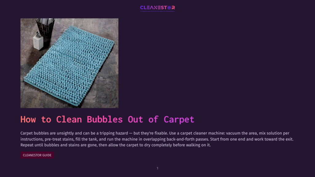 1 How To Clean Bubbles Out Of Carpet A Close-Up Shot Of A Textured Blue Bath Mat With A Bubble-Like Pattern, Lying On A Dark, Slightly Wet Floor. The Mat Is Positioned In The Center Of The Frame, With A Dark Container And A Brush Visible In The Upper Left Corner.