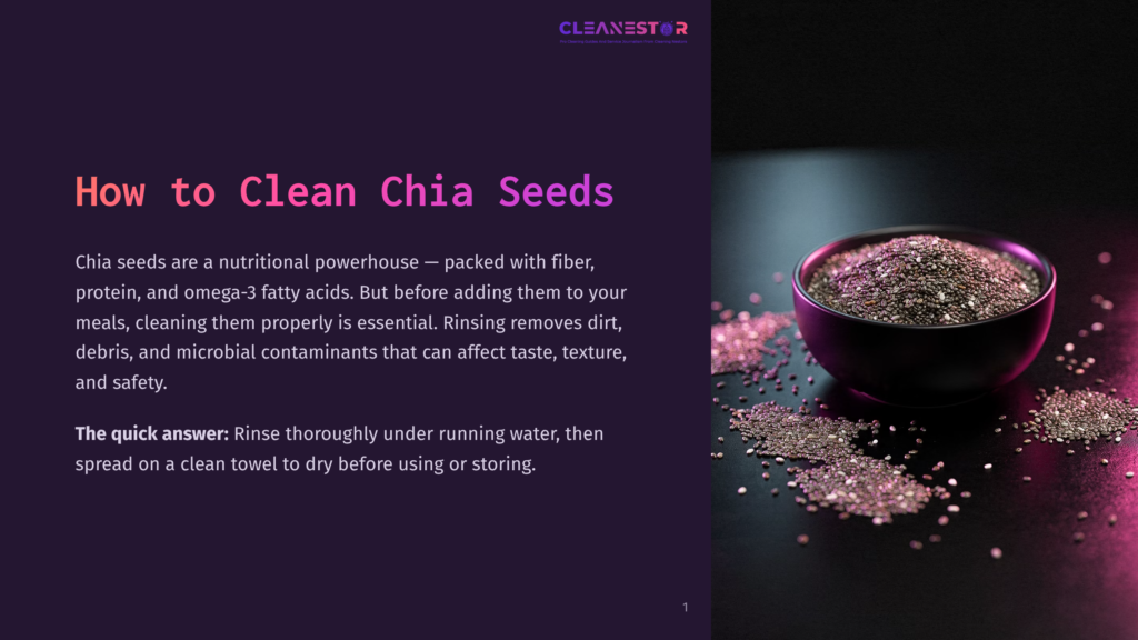 A Dark Bowl Filled With Chia Seeds Sits On A Dark, Textured Surface, With A Spill Of Chia Seeds In Front Of It. A Purple And Pink Neon Light Illuminates The Scene From The Left.
