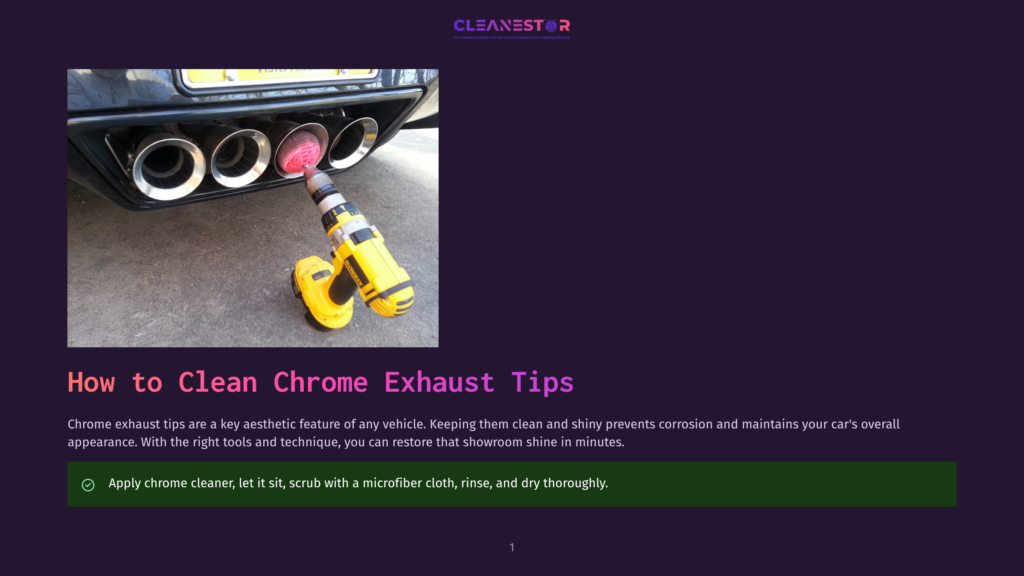 1 How To Clean Chrome Exhaust Tips 1 A Close-Up View Of A Yellow Power Drill Cleaning The Chrome Exhaust Tips Of A Vehicle, Demonstrating The Process Of Maintaining Car Appearance With The Right Tools And Technique.