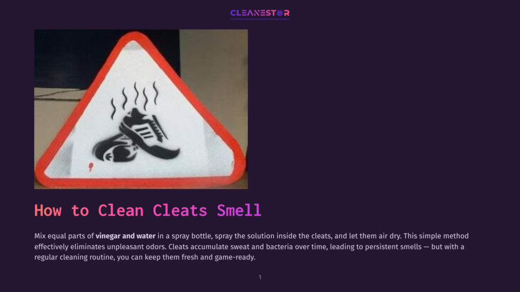 1 How To Clean Cleats Smell A Triangular Warning Sign Depicting A Pair Of Smelly, Steaming Athletic Shoes, With The Text &Quot;How To Clean Cleats Smell&Quot; Below.