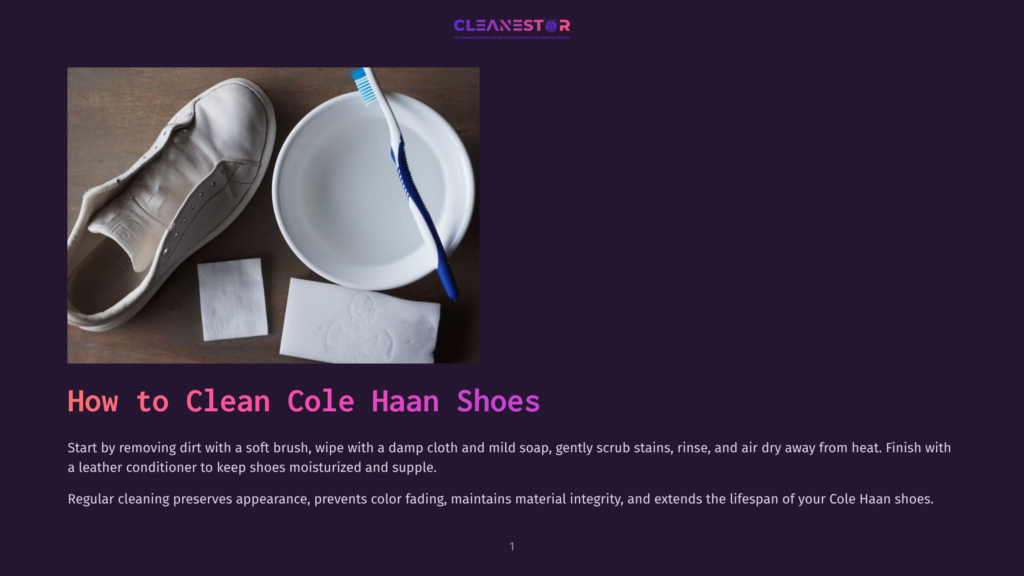 An Image Showing The Process Of Cleaning Cole Haan Shoes. A White Cole Haan Sneaker Rests Next To A Bowl Filled With Mild Soap, A Toothbrush, And A Tissue. The Setting Is Simple And Clean, Focusing On The Cleaning Process.