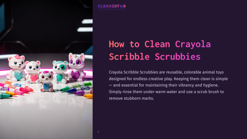 A Collection Of Colorful Crayola Scribble Scrubbies Animal Toys, Including A Pink Cat, A White Cat, A Blue Dog, And A Green Dog, Sit On A White Surface Next To A Set Of Washable Markers.