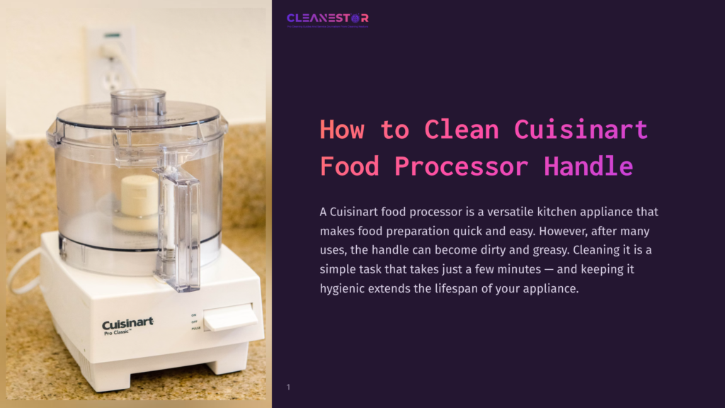 A White Cuisinart Pro Classic Food Processor Sits On A Speckled Countertop, Ready For Cleaning. The Lid Is Off, Revealing The Chopping Blade Inside, And The Control Panel Shows &Quot;On,&Quot; &Quot;Off,&Quot; And &Quot;Pulse&Quot; Settings.