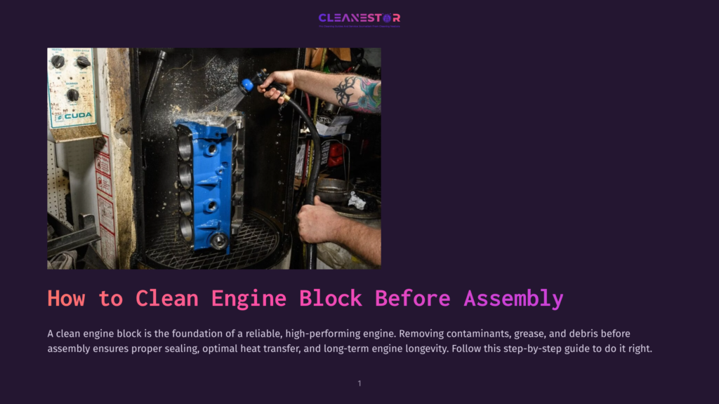 A Person With Tattooed Arms Sprays A Blue Engine Block With Water In A Cleaning Station, With A &Quot;Cuda&Quot; Logo Visible On The Equipment.