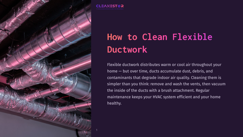 Close-Up Of Shiny, Silver Flexible Ductwork With Pink And Purple Lighting, Illustrating How To Clean Flexible Ductwork For Improved Hvac System Efficiency.