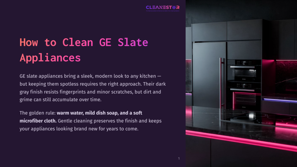 Modern Kitchen With Sleek Ge Slate Appliances, Including A Built-In Oven And Refrigerator, Illuminated By Vibrant Pink Led Under-Cabinet Lighting.