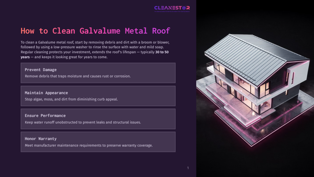 1 How To Clean Galvalume Metal Roof A Modern, Two-Story House With A Dark Metal Roof, Illuminated By Pink Neon Lights. The House Features Large Windows And A Sleek, Contemporary Design, Set Against A Dark Background.
