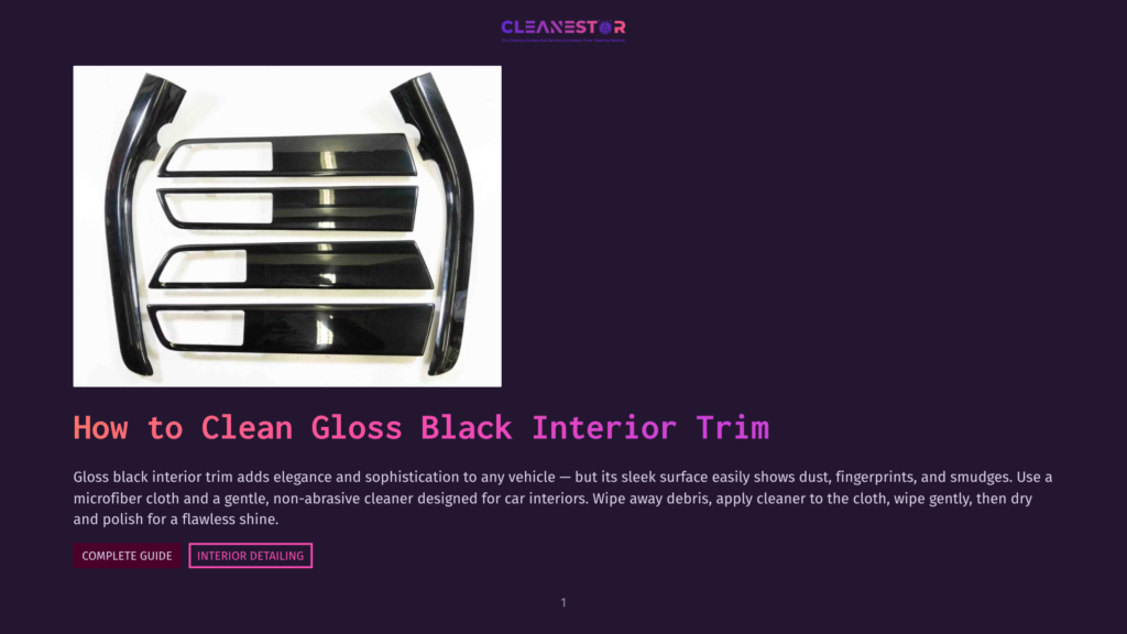 Gloss Black Interior Trim Pieces For A Car, Including Door Panel Accents And Dashboard Elements, Are Displayed On A Dark, Textured Background, With The Title &Quot;How To Clean Gloss Black Interior Trim&Quot; Visible.