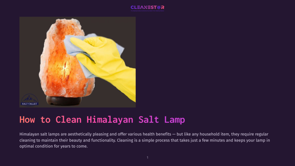 A Gloved Hand Cleans A Glowing Himalayan Salt Lamp With A Cloth, Highlighting Its Warm Orange Hue And Natural Crystalline Texture.