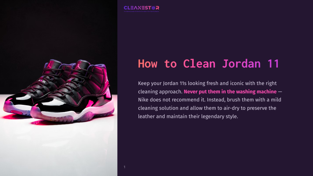 1 How To Clean Jordan 11 A Pair Of Black And Pink Air Jordan 11 Sneakers Sit On A White Surface, With The Text &Quot;Cleanestor&Quot; And &Quot;How To Clean Jordan 11&Quot; Visible.