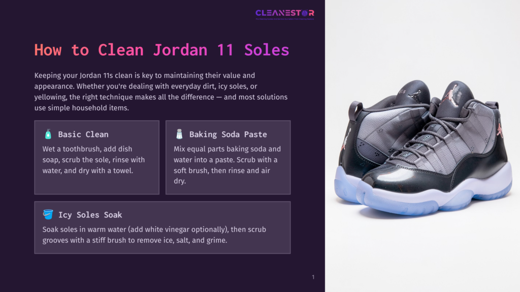 1 How To Clean Jordan 11 Soles Air Jordan 11 Sneakers With Translucent Icy Soles, Showcased On A White Background, Highlighting Their Design.